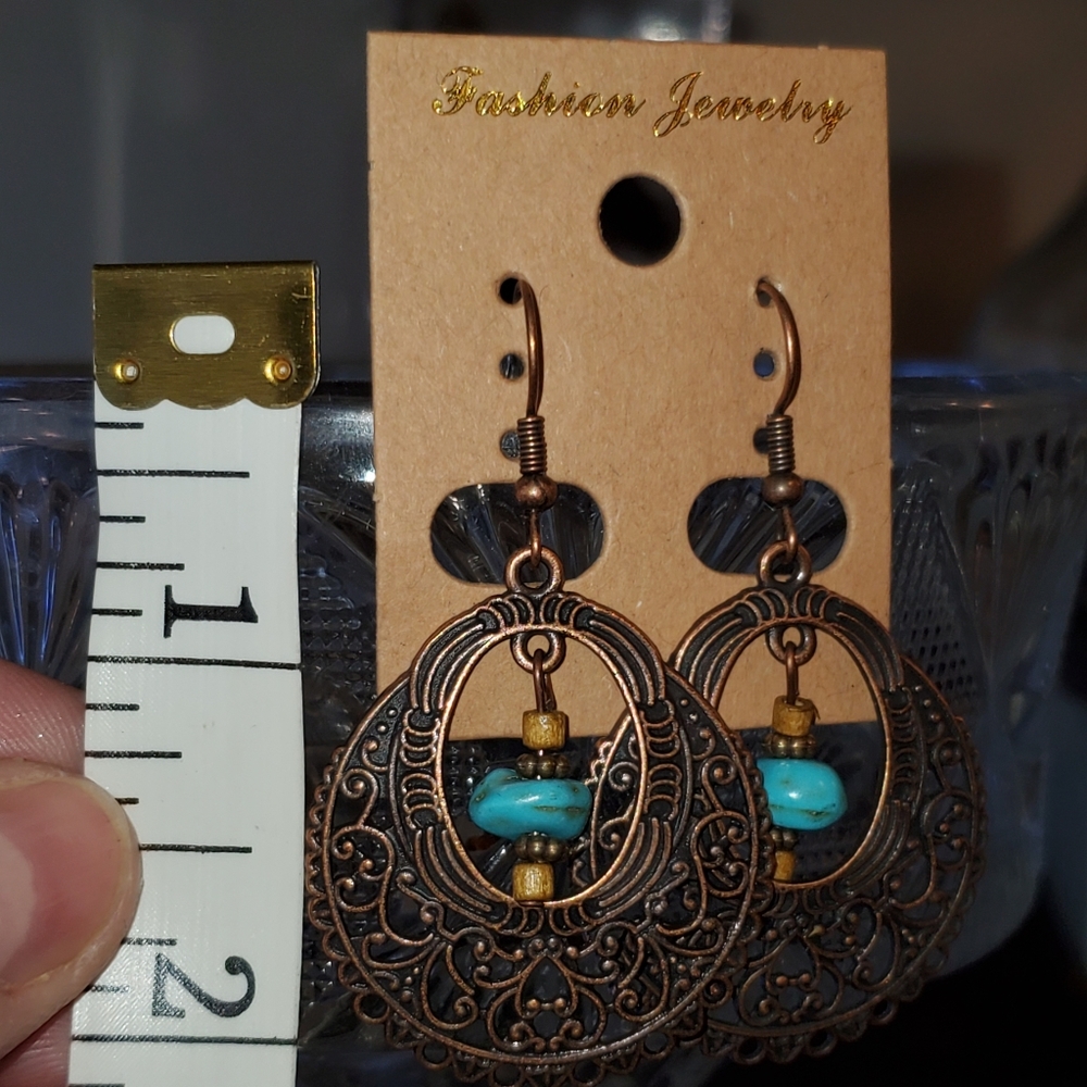 Copper tone and turquoise stone bohemian earrings